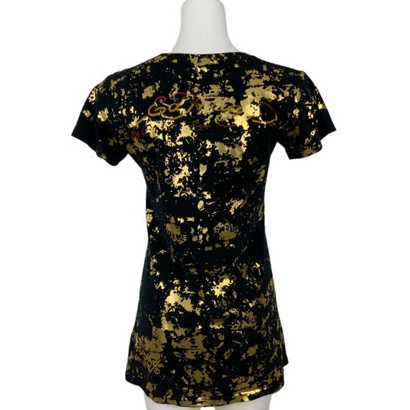 Ed Hardy NWT Rare Gold Fleck Sketch T-Shirt L Black Butterfly Skull t-shirt - Picture 2 of 11
